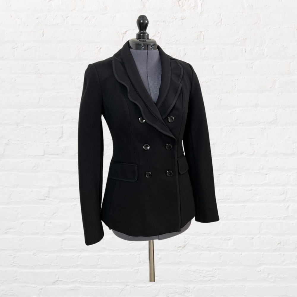 WHBM Black Blazer with Ruffle Collar, Size 0